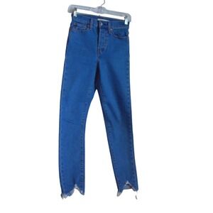 Levis 721 High Rise Skinny Jeans Blue Frayed Step Hem W25 52305-0023 size 25